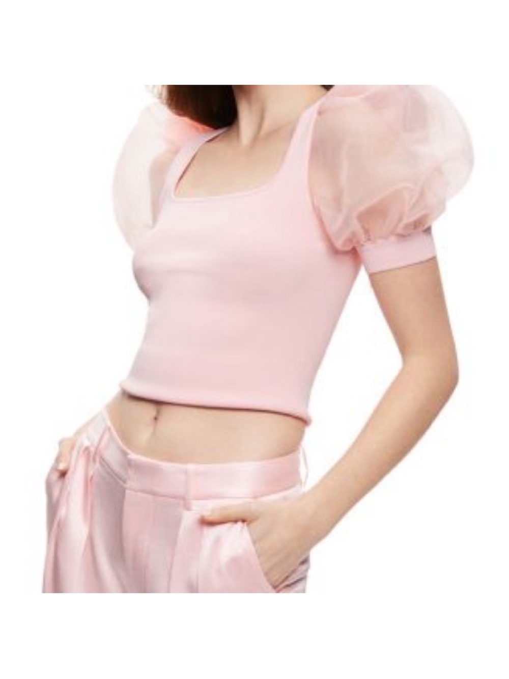 Alice + Olivia Abella Tulle Pink Puff Sleeve Top size S EUC